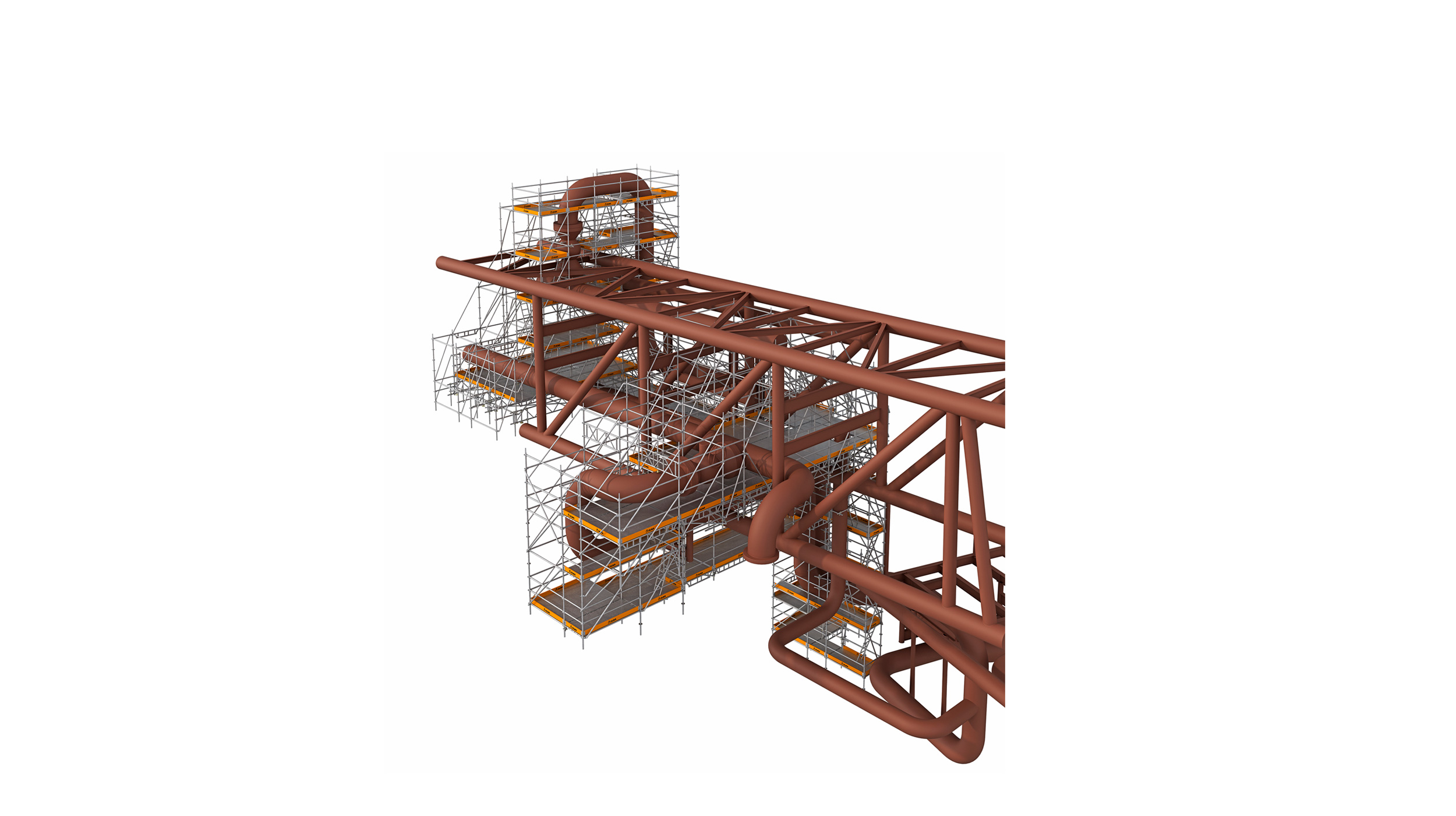 Andamio temporal muy estable y flexible, enfocado a trabajos de construcción y mantenimiento en el sector industrial y energético.