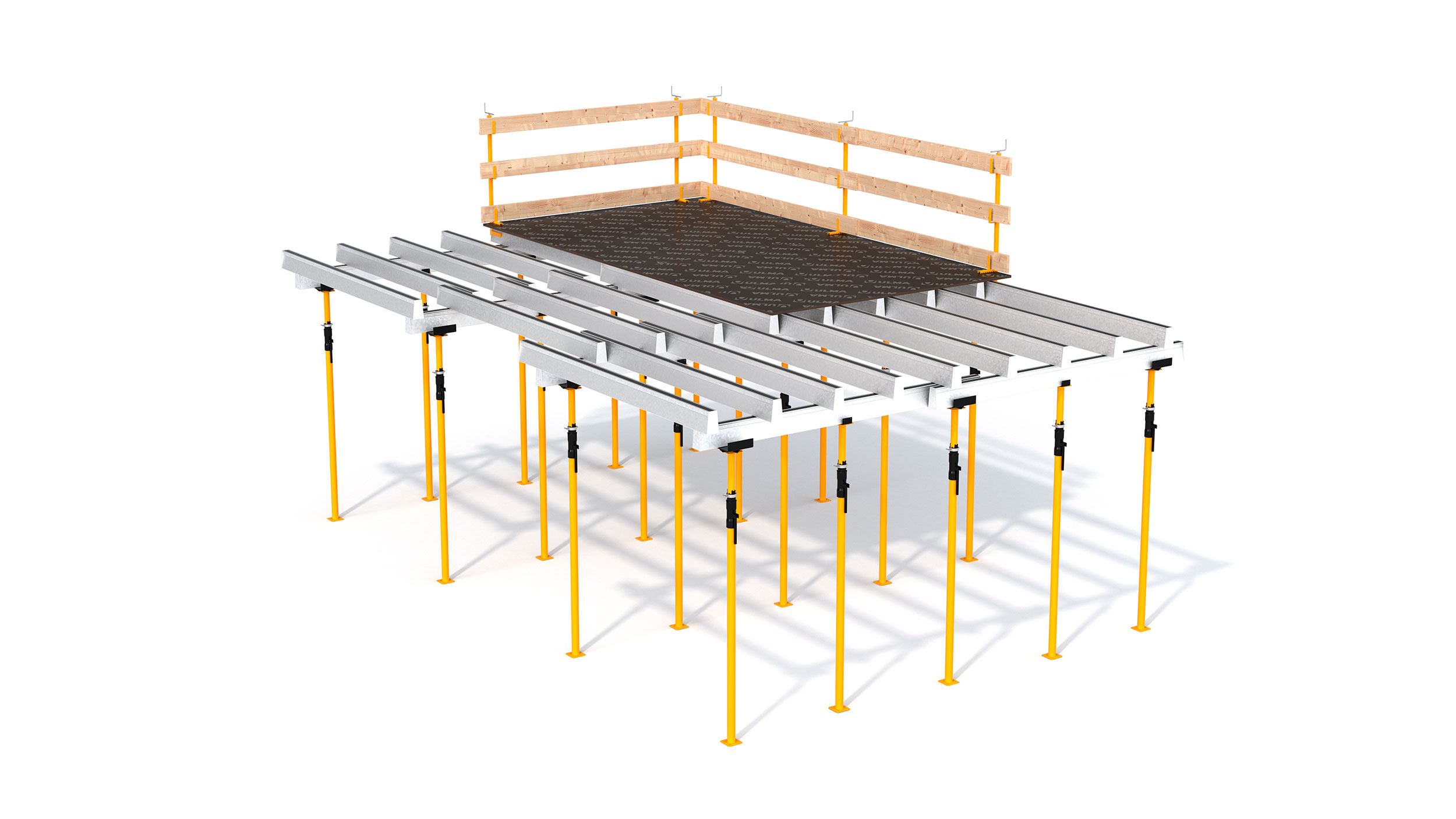 Sistema de moldaje de vigas fácilmente adaptable a cualquier geometría.
Consta de pocos componentes, de montaje sencillo y rápido. Sistema indicado para la construcción de losas entre muros.