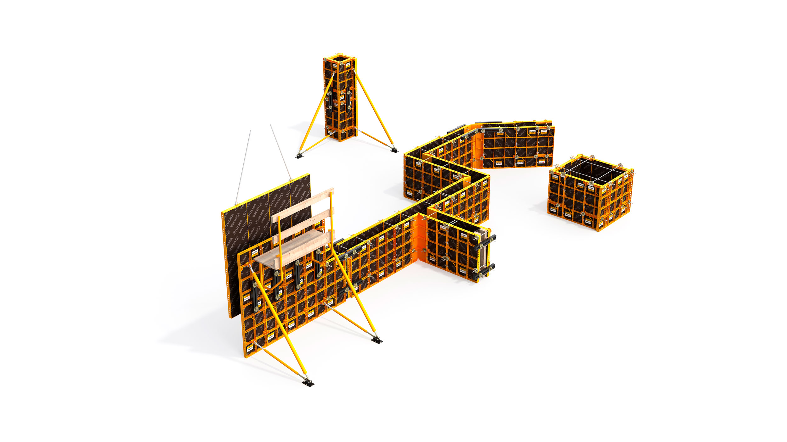 Moldaje manu-portable muy flexible y ligero. Adecuado para la construcción de muros, pilares, vigas y cimientos.